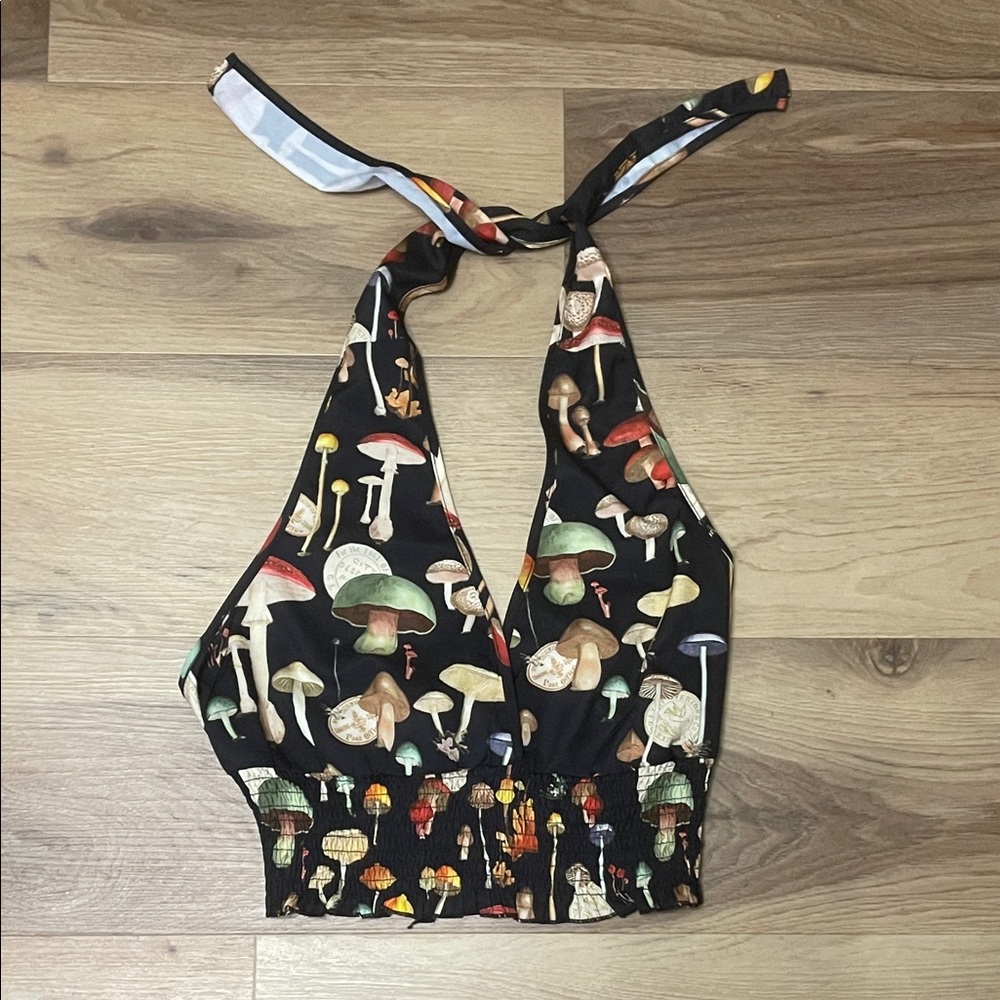 ROMWE Black Mushroom Print Halter Tank Top